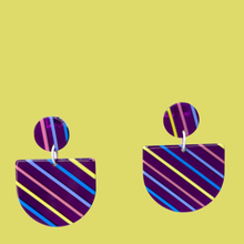 Load image into Gallery viewer, Purple Striped Acetate D-Shape Earrings
