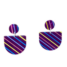 Load image into Gallery viewer, Purple Striped Acetate D-Shape Earrings
