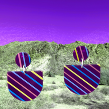 Load image into Gallery viewer, Purple Striped Acetate D-Shape Earrings
