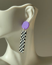 Load image into Gallery viewer, Year-rings -black and white checkerboard number 1 earrings
