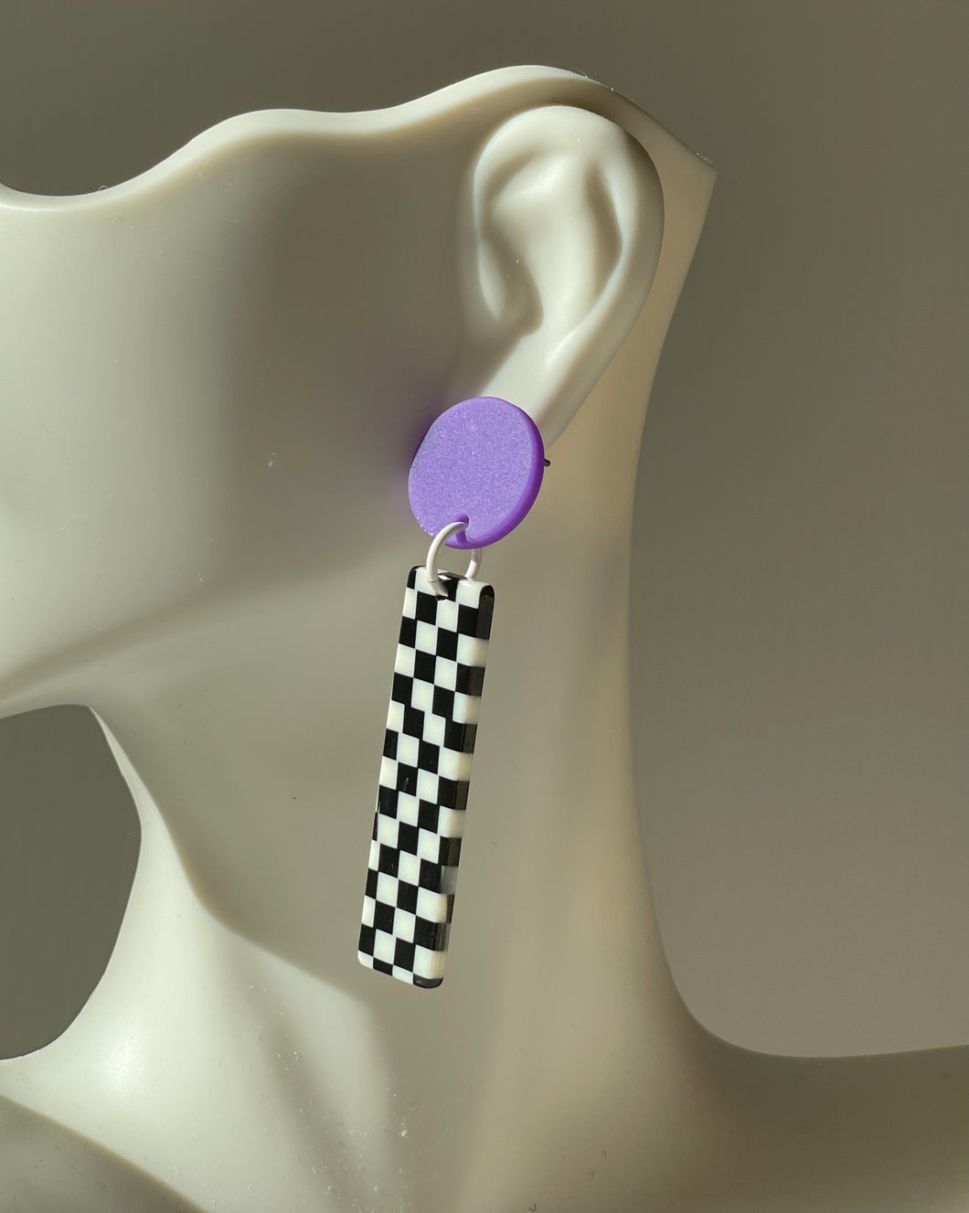 Year-rings -black and white checkerboard number 1 earrings