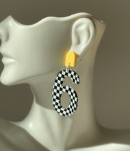 Load image into Gallery viewer, Year-rings - checkerboard number earrings
